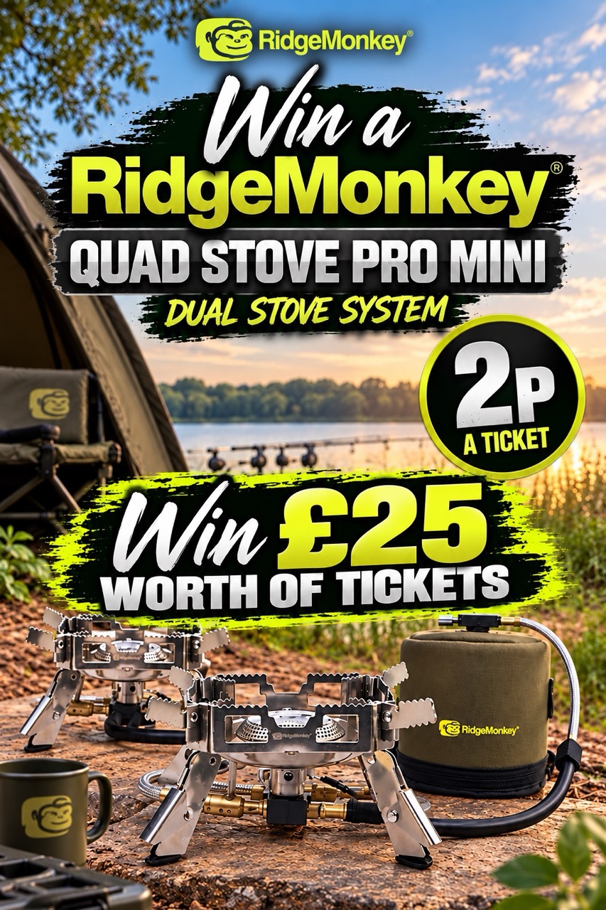 Win £25 worth of tickets into Ridgemonkey Quad Stove Pro Mini Dual System - 2p