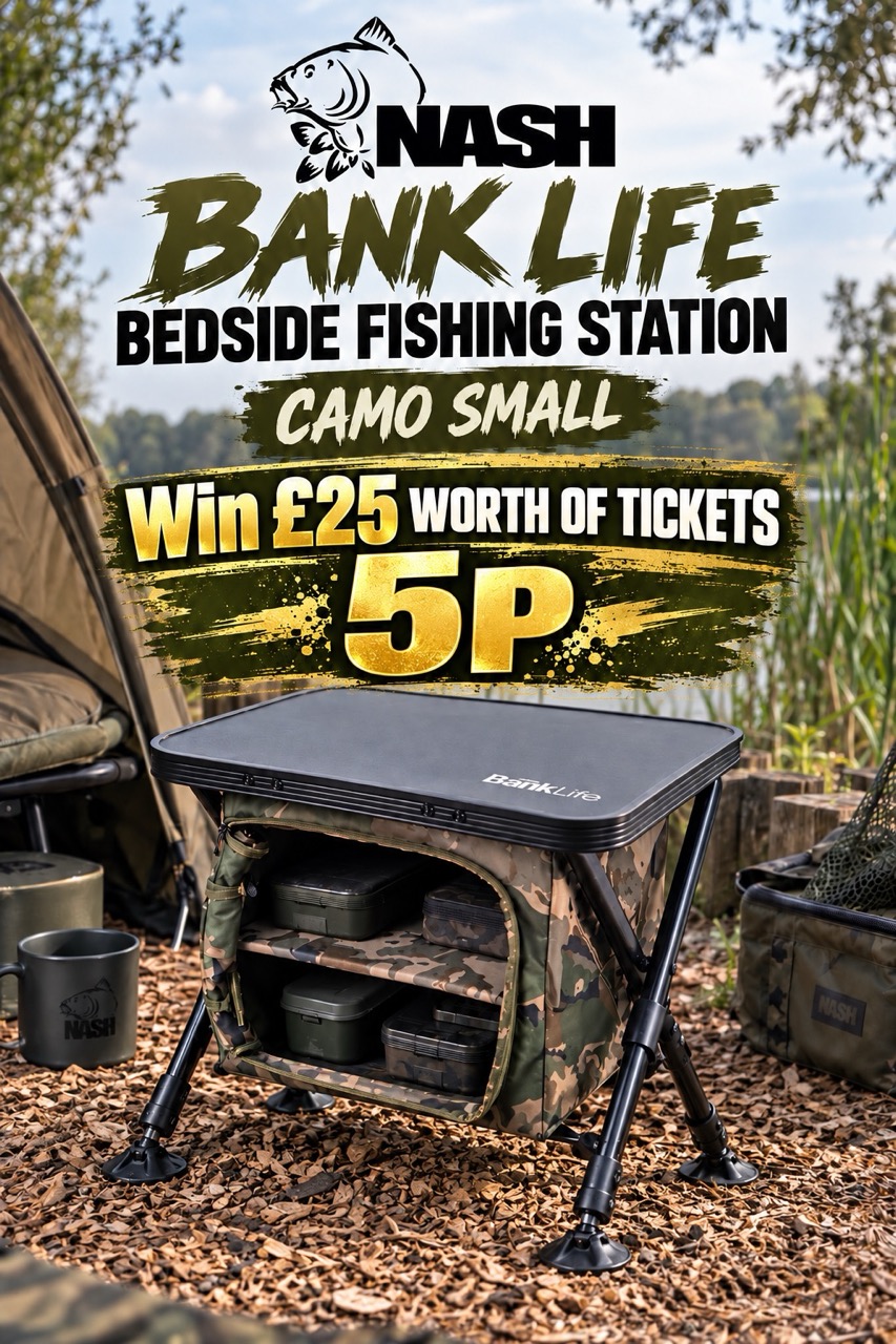 Win £25 worth of tickets into Nash Bank Life Bedside Fishing Station Camo Small - 5p