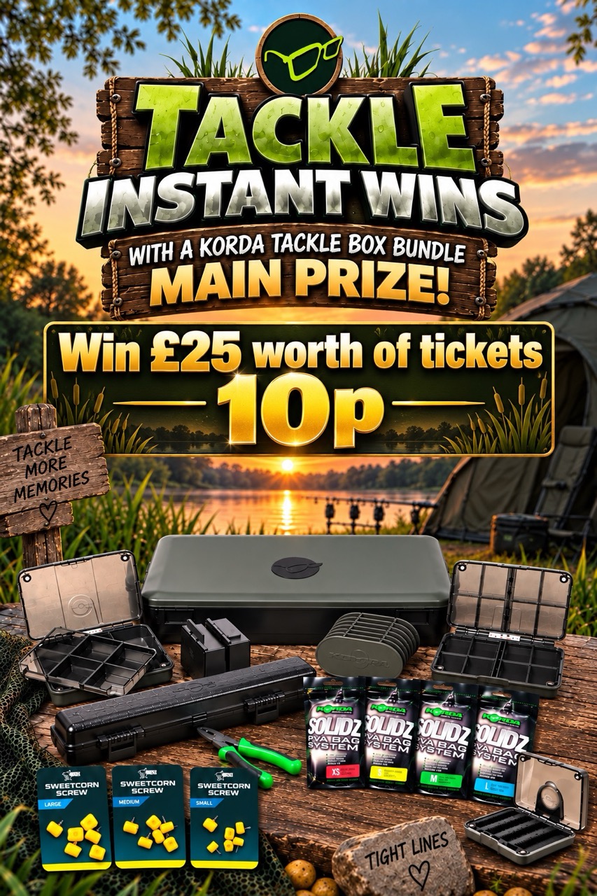 Win £25 worth of tickets into Tackle Instant Wins with a Korda Tackle Box Bundle Main Prize - 10p