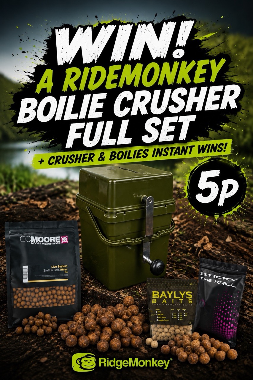 Win a Ridgemonkey Boilie Crusher Full Set + Boilie Crusher & Boilies of Choice Instant Wins - 5p
