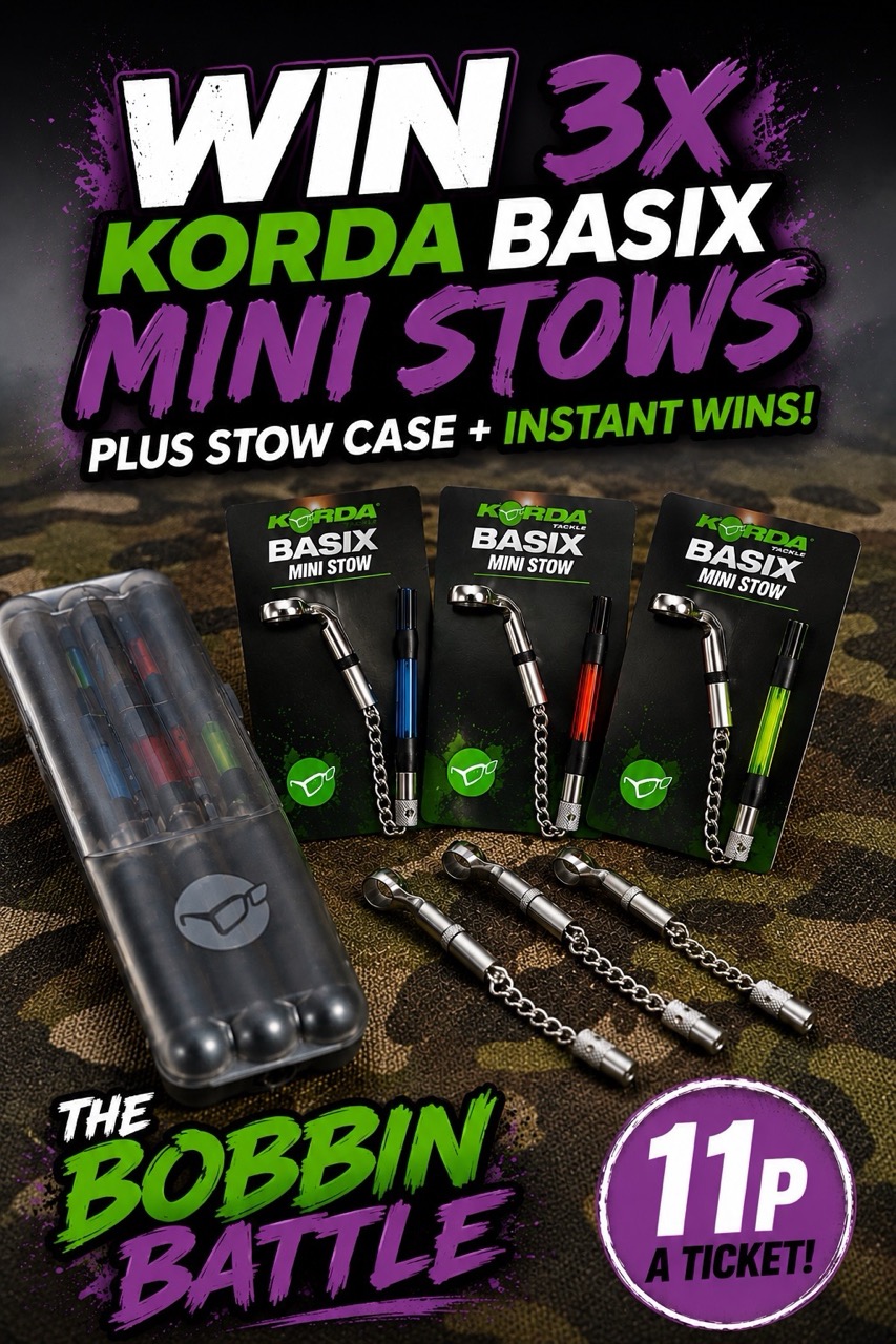 The Bobbin Battle - Win 3x Korda basix mini stows (any colour) plus stow case + Instant Wins - 11p