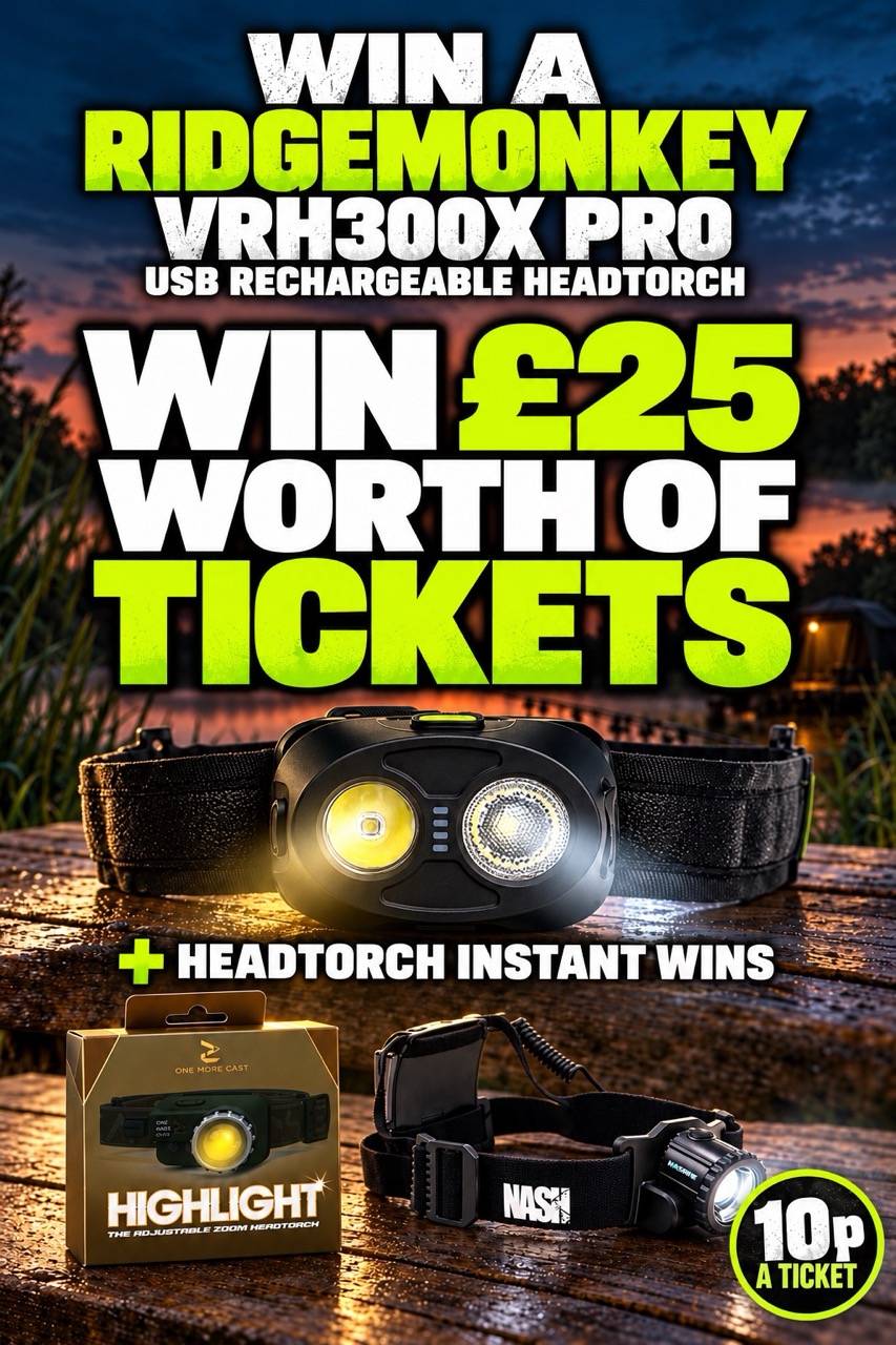 Win £25 worth of tickets into Ridgemonkey VRH300X Pro USB Headtorch + Instant Wins - 10p