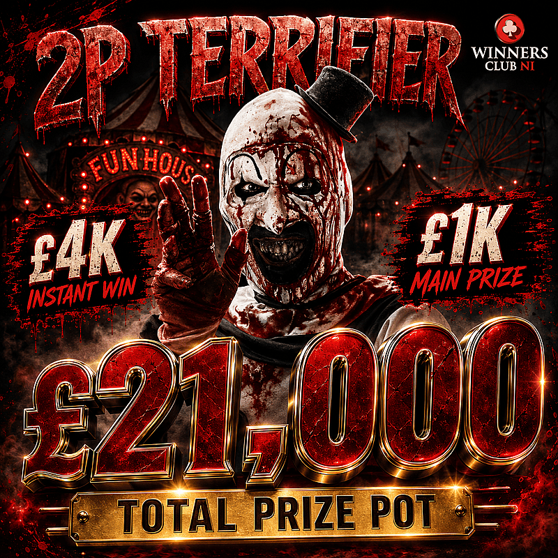 🤡🔪 2P TERRIFIER!!! 🔪🤡 • 💰 £21K IN INSTANTS!!! 💰 • 🚨 WIN UP TO £4K INSTANTLY!!! 🚨 • 🏆 £1K MAIN PRIZE!!! 🏆 • 🪙🔥 JUST 2P AN ENTRY!!! 🔥🪙