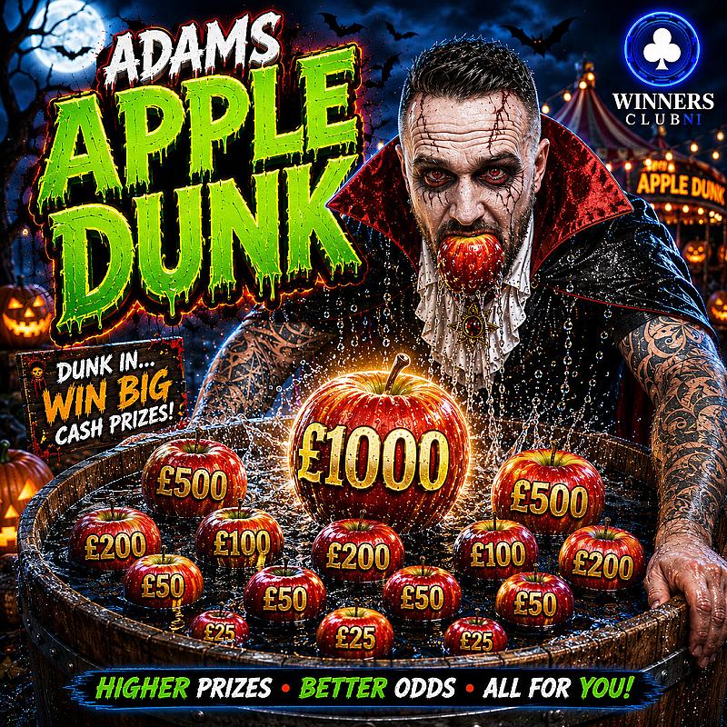 🍎🎃 ADAMS APPLE DUNK — £1,500 MAIN PRIZE OR WIN £1,000 CASH INSTANTLY! 💰🍏