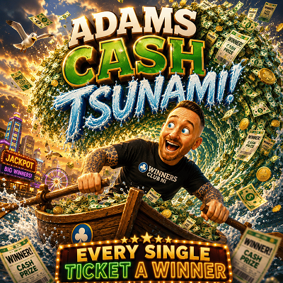 💸🌊 ADAMS CASH TSUNAMI 🌊💸 — Instant wins up to £2000, low tickets, £500 main prize… EVERY ticket wins, so even your bad luck’s taking the day off!