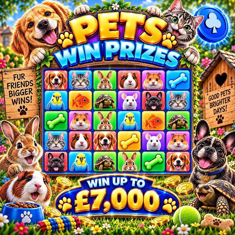🐾 PETS WIN PRIZES! 🐶🐱 🦴 WIN UP TO £7,000 INSTANTLY! 💰 PLUS £1,500 MAIN DRAW SPLIT 6 WAYS — 6 WINNERS! 🏆🐾