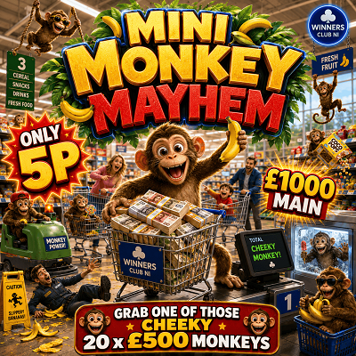 🐵 MINI MONKEY MAYHEM! GO BANANAS FOR 20 x £500 INSTANT WINS & A CHEEKY £1000 MAIN PRIZE! 🍌💷