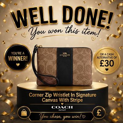 corner zip wristlet in signature canvas with in signature canvas with stripe  ||  £30 CASH ALT